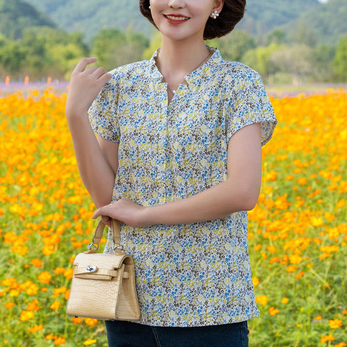 富木纯棉短袖衬衫妈妈装