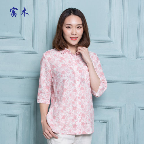 富木夏季新款女士纯棉七分袖碎花