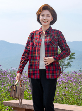 富木新款纯棉衬衫女格子长袖妈妈装设计感小众阔太太风MQ-1032N