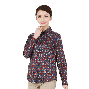 富木春秋女士新款平布长袖衬衫纯棉休闲舒适妈妈装上衣CF16701E6