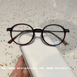 可爱复古日系圆框眼镜带鼻托橄榄灰绿色书呆子框 赤道日和 海 潮