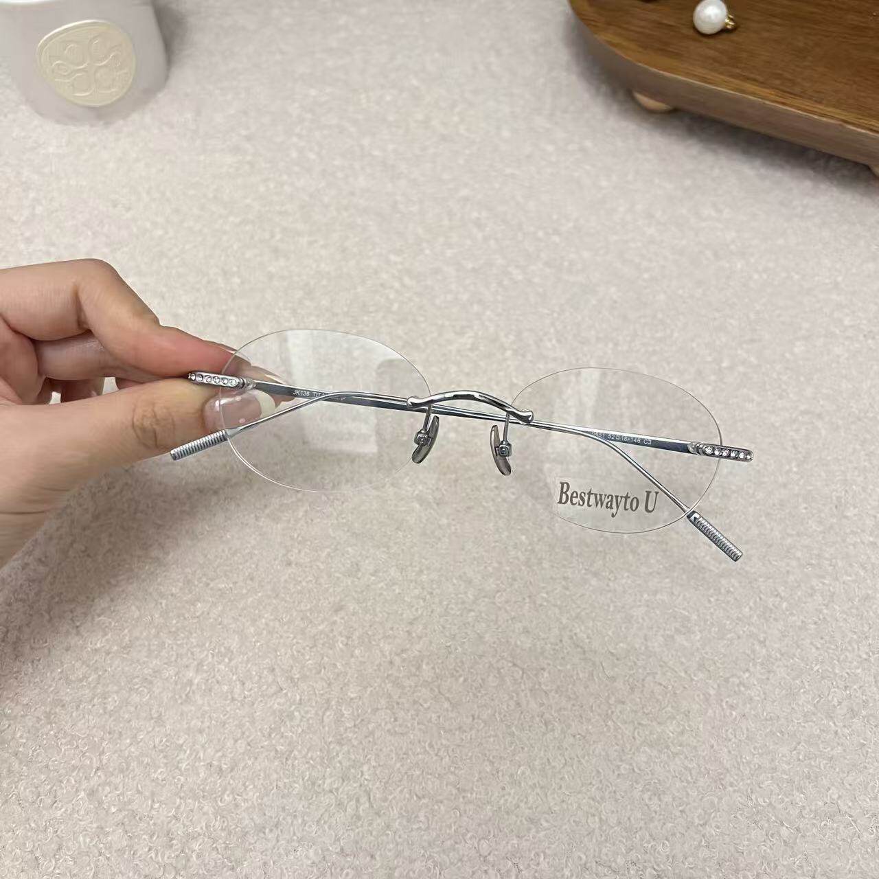 海的潮 纯钛无框钻石镶嵌miu系高智感防蓝光眼镜可配度数 轻氧镜