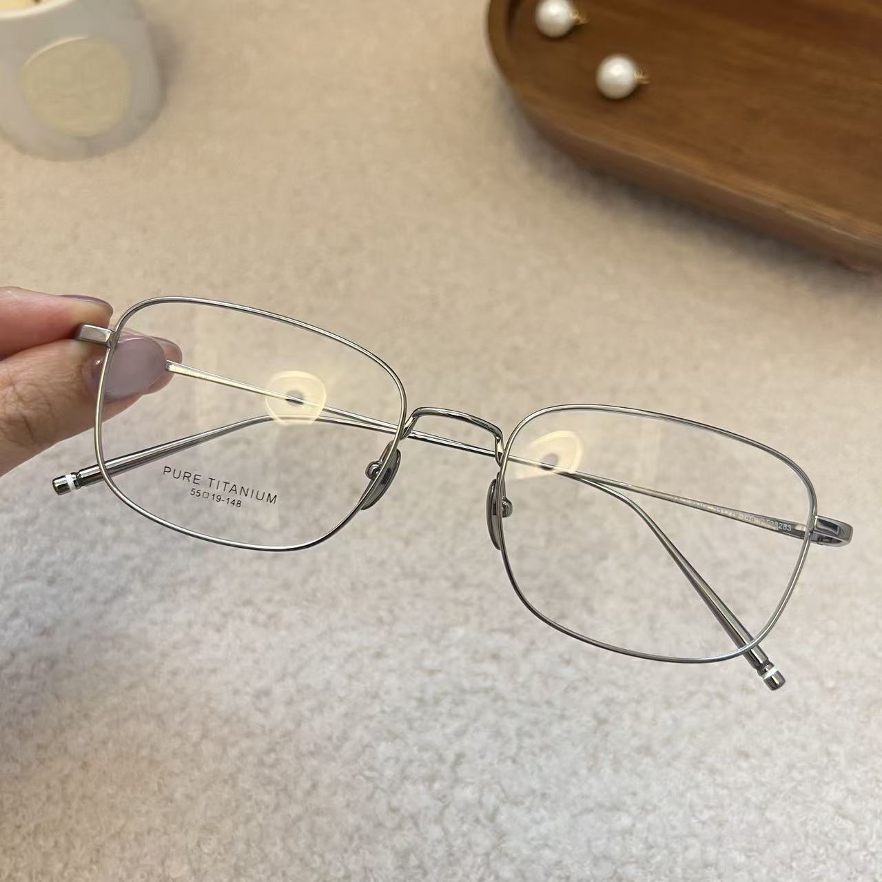 纯钛大方框银丝细边眼镜框