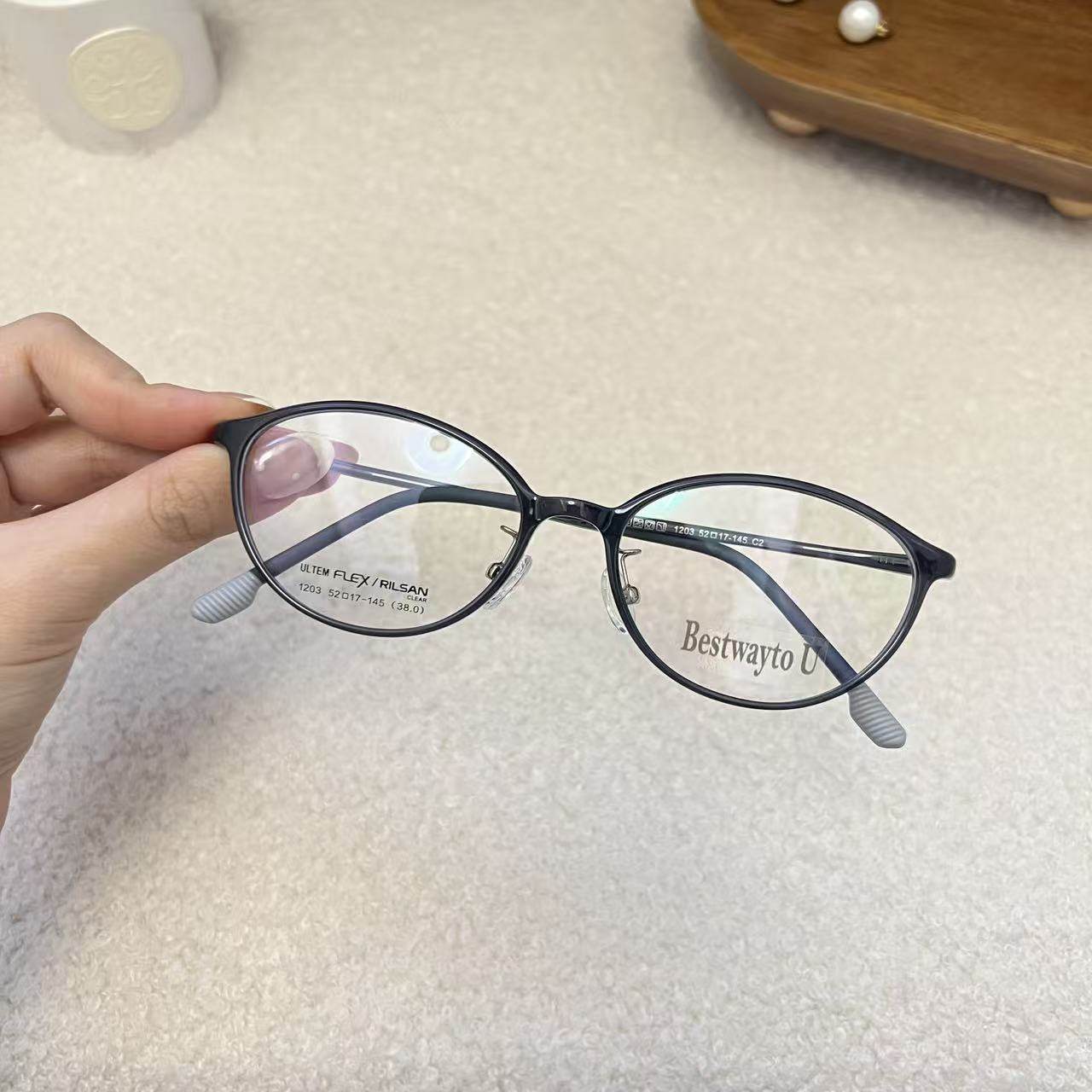 海的潮 仅8g超轻塑钢小猫眼窄版镜框书呆子可配度数眼镜架 海盐灰