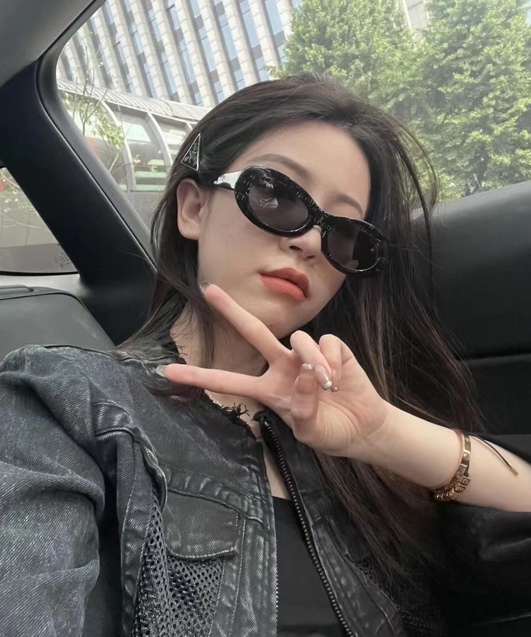 海的潮古着字母印花板材墨镜