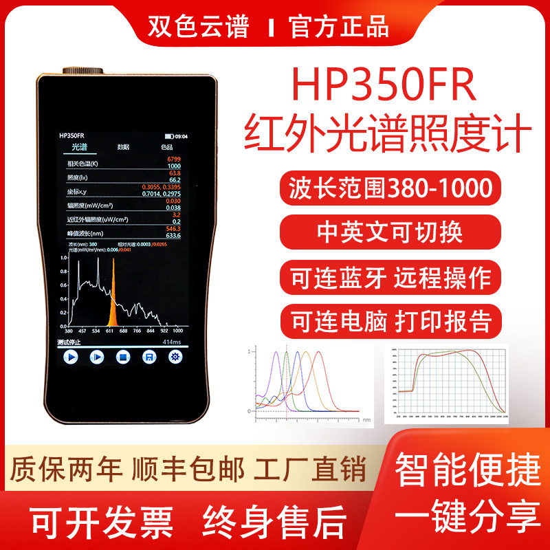 hp350fr手持式红外光谱仪辐照度色温显指色容差波长光谱功率分布