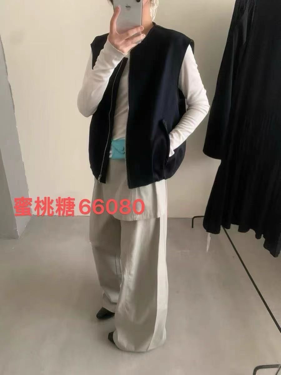 欧洲站2025秋季新款时尚圆领拉链宽松软皮显瘦马夹坎肩无袖背心潮