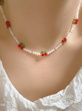 青春明媚小樱桃水晶项链
