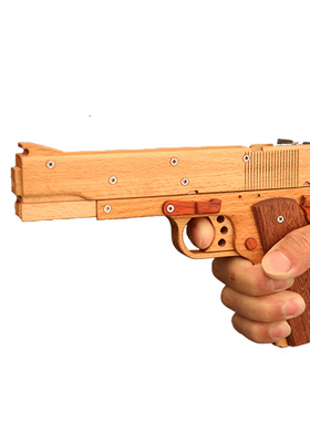 RPQ CRAFT实木连发反推上膛打橡皮筋手枪儿童玩具发射软弹类木头