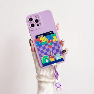 Z016童年趣味泡泡龙 独立皮套手机壳带卡包苹果16promax插卡挂绳15promax卡套iPhone16pro装卡15pro放卡13/12