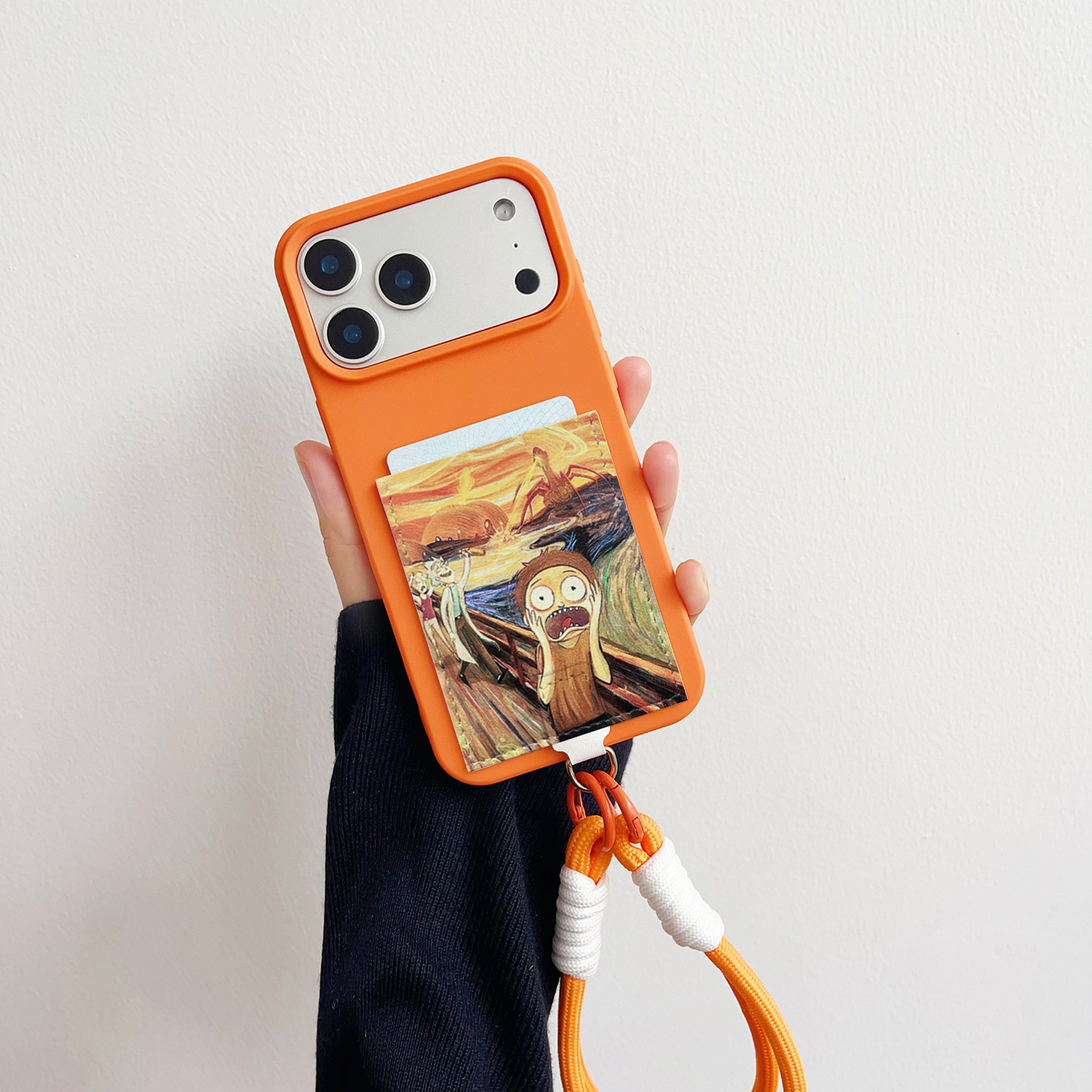 艺术瑞克莫蒂拍照Ai键全包带卡包手机壳装卡iPhone16promax苹果17promax身份证卡套17pro旅游17大孔挂绳14/13