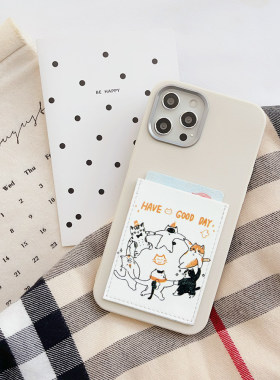 猫咪转圈圈INS创意iPhone16Pro手机壳带卡包苹果15promax背贴卡套14pro门禁身份证独立隔层13/12/11防摔软壳X