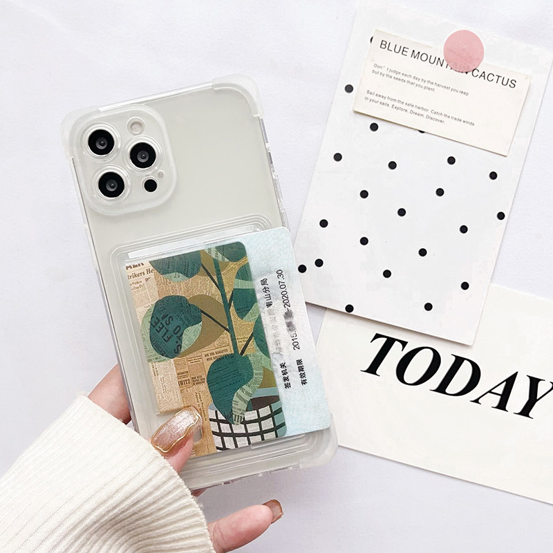 L003树叶文艺小众 带卡包手机壳侧插卡iPhone16promax横卡套15promax身份证16pro苹果16/15/14/13交通卡15pro