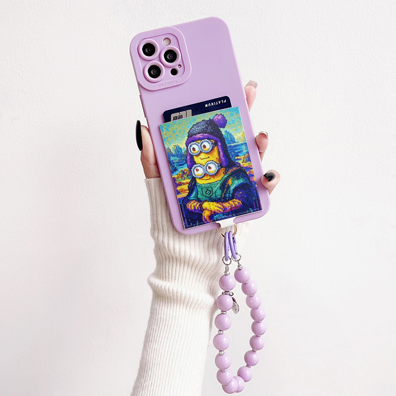 Z019趣味梦娜丽莎独立卡包手机壳卡贴适用苹果16promax皮质卡套iPhone16pro防摔挂绳15pro插卡14/13/12公交卡