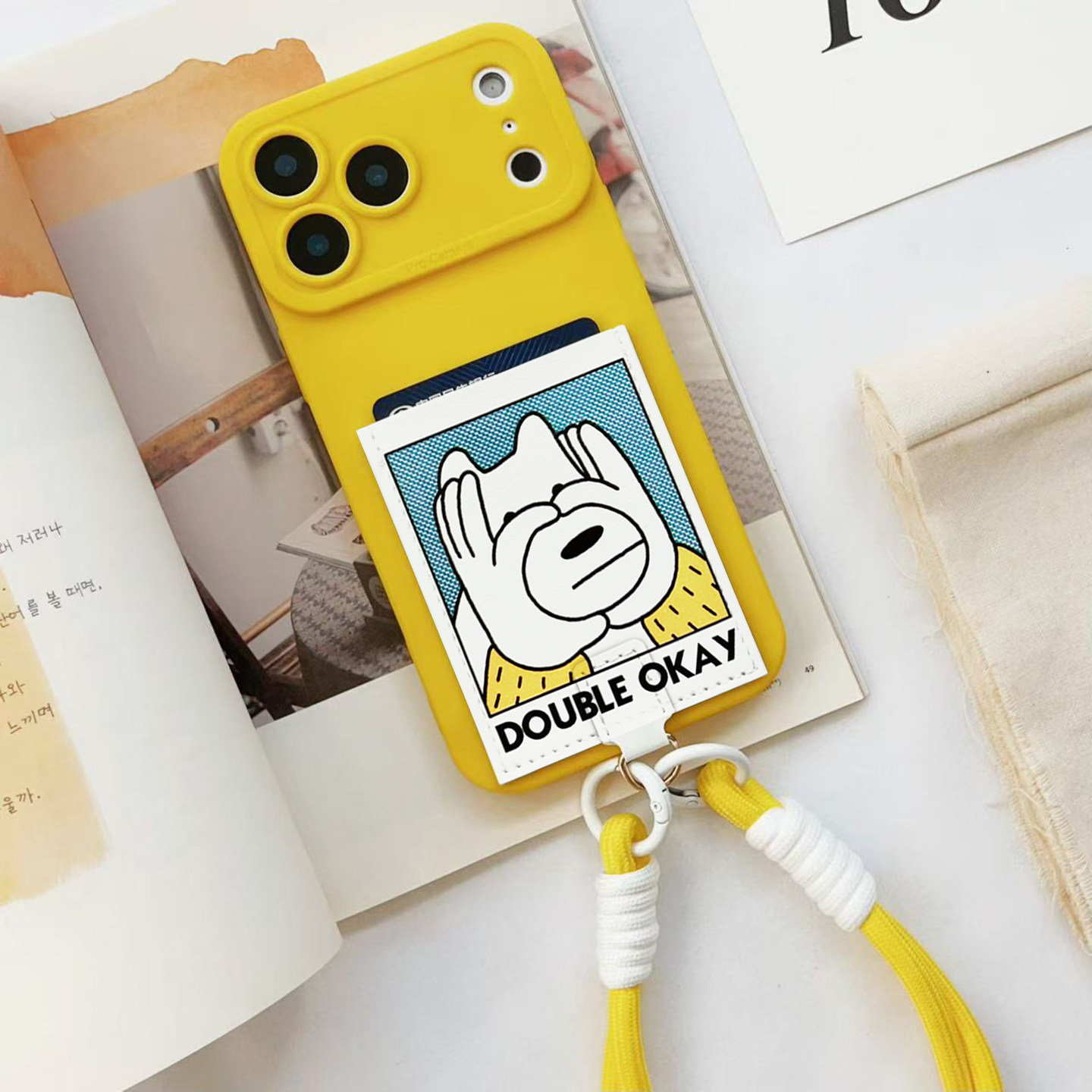 狗头OK趣味挂绳手机壳带卡包苹果17promax装卡身份证16promax旅游便携插卡16/15/14/13/12软皮质卡套15promax