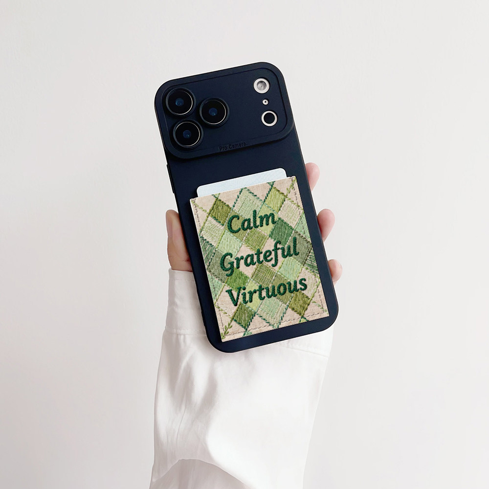 绿意刺绣装卡手机壳带卡包iphone17promax独立皮质插卡16promax交通卡套15/14/13精孔17pro便携15pro背贴卡槽