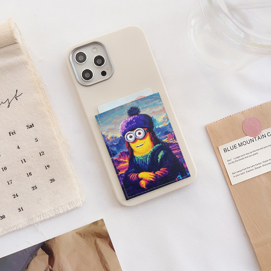 Z018卡通恶搞梦娜丽莎手机壳带卡包苹果16pro独立插卡套iPhone16promax大孔15promax交通卡16/13/12装卡14pro