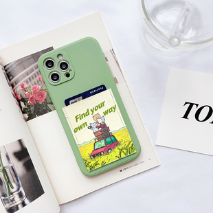 L047带着狗狗去旅行 12装 卡槽 文艺手机壳带卡包苹果16promax插卡套iPhone16pro防摔15promax交通卡收纳14