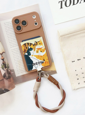 三次方猫软萌猫主子卡包手机壳适用iPhone17promax苹果16pro带卡套ins创意挂绳防摔软壳15/14/13门禁公交卡槽