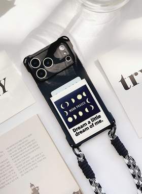 月相文艺装卡手机壳带卡包iphone17promax独立皮质插卡套16promax身份证收纳15/14/13挂绳17pro防摔15pro便携