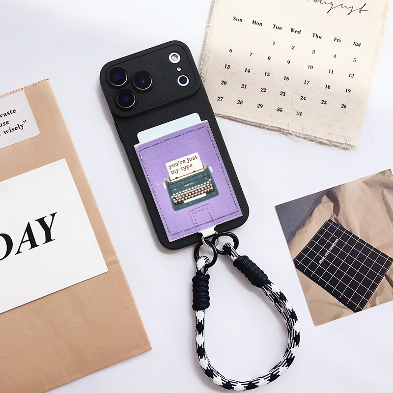 文艺打字机 带卡包手机壳装卡套苹果16promax插卡16pro软皮质iphone17promax身份证17pro精孔15/14/13/17挂绳