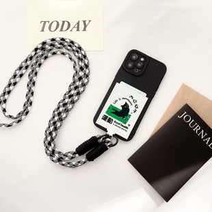 生命在于运动 猫咪带卡包手机壳挂绳斜挎背挂质隔层iphone16promax卡套15promax插卡槽14pro苹果15/14/13防摔