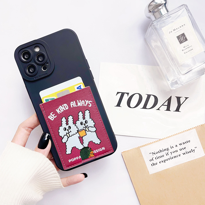 K012可爱兔子 双层插卡独立卡套手机壳带卡包iPhone16promax苹果16pro门禁御守藏符14/12/13/15收纳15pro卡槽