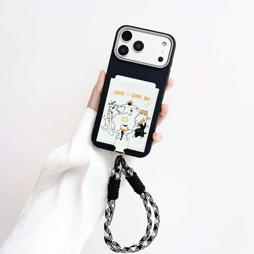 猫咪转圈圈 可爱带卡包手机壳插卡iPhone17promax挂绳15pro苹果16promax装卡套14/12/13/16身份证收纳17pro软