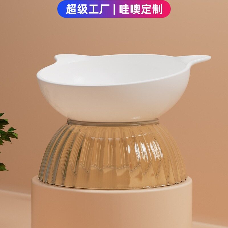 哇噢定制陶瓷猫碗狗碗猫咪水碗单碗防滑猫咪碗平口斜口护颈透明碗图片