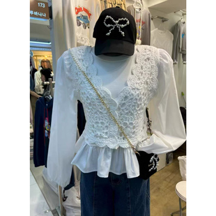 韩国东大门2026春款镂空针织马甲背心两件套长袖圆领T恤上衣女