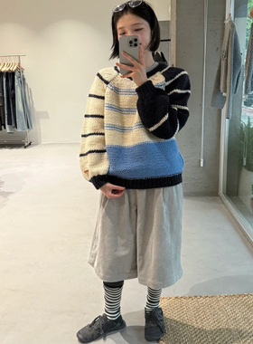 韩国东大门name2025冬季新款手工编织撞色毛衣条纹厚实针织衫女