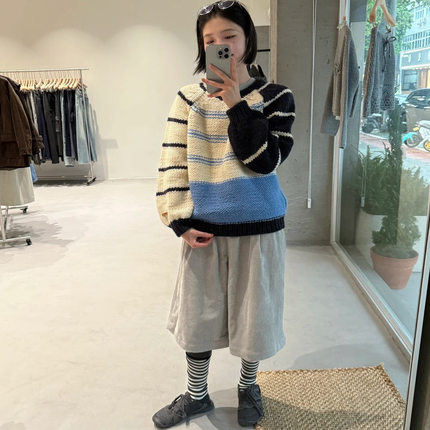 韩国东大门name2025冬季新款手工编织撞色毛衣条纹厚实针织衫女