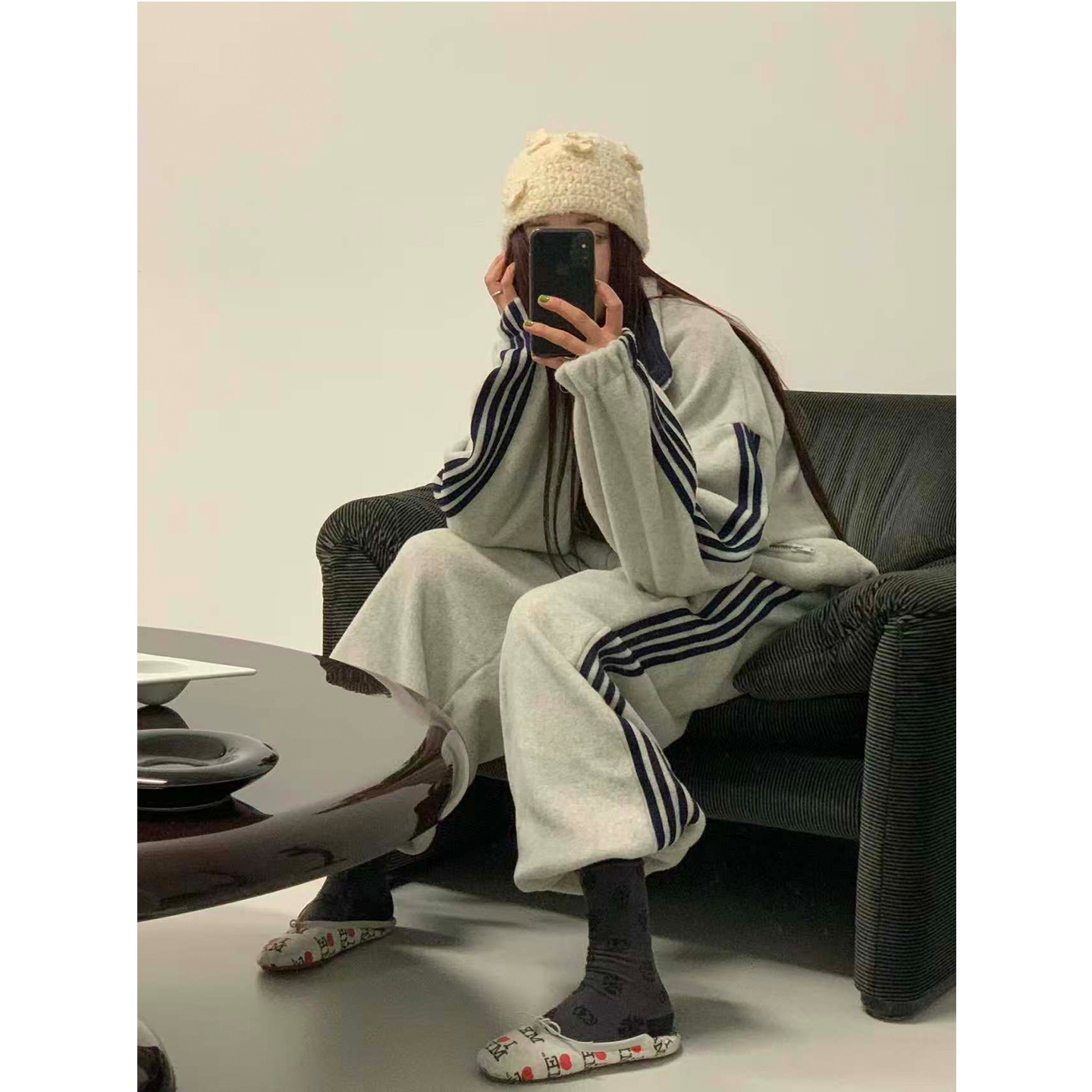 遥粒绒卫衣外套休闲裤套装女