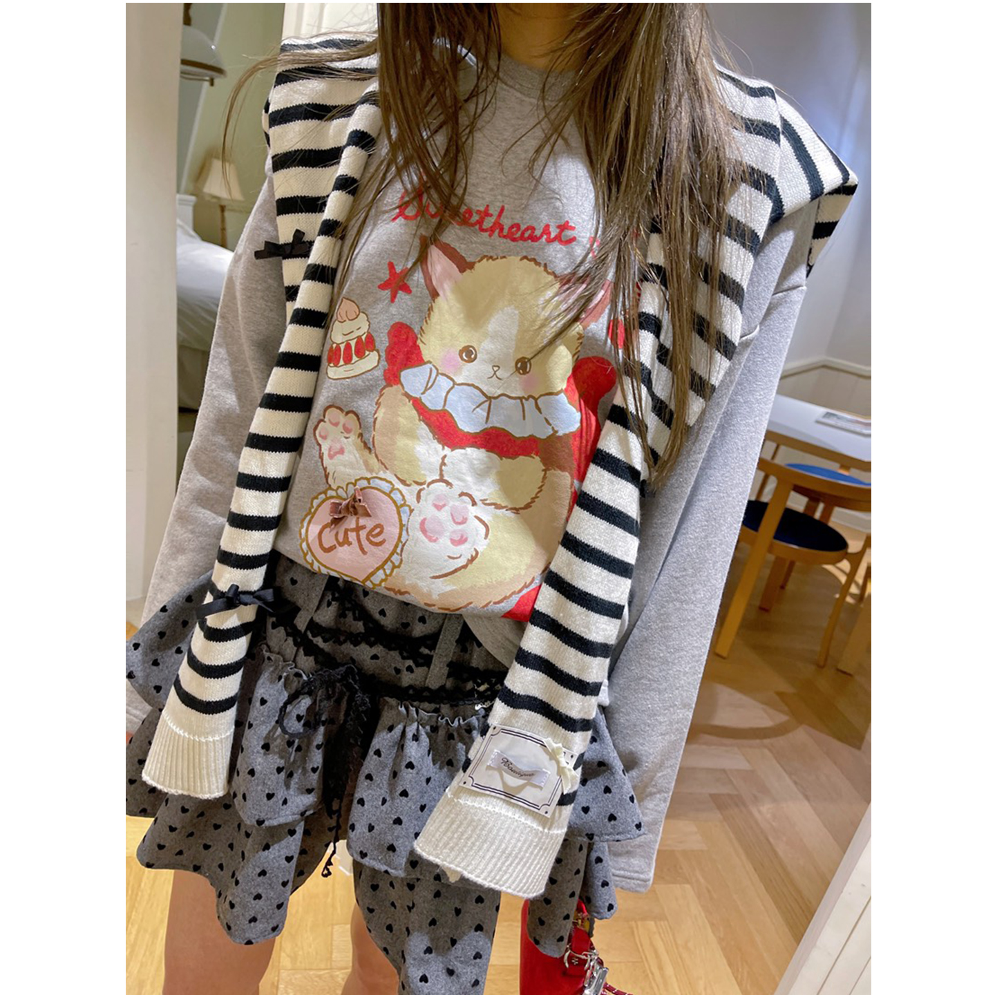 时尚卫衣条纹披肩两件套