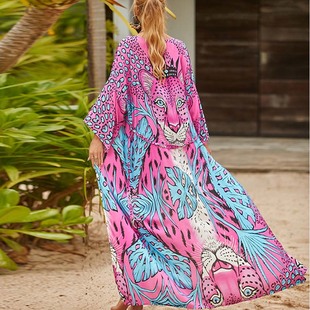 2025年泰国海南沙滩海边豹纹防晒衣开衫薄款长袖外套中长款罩衫仙