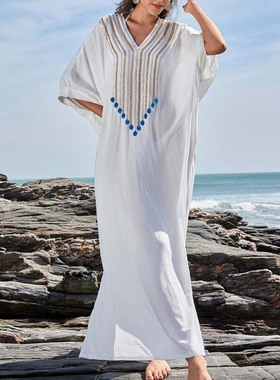 2025年夏季新款泰国三亚法式海边度假连衣裙高级感白色长款沙滩裙