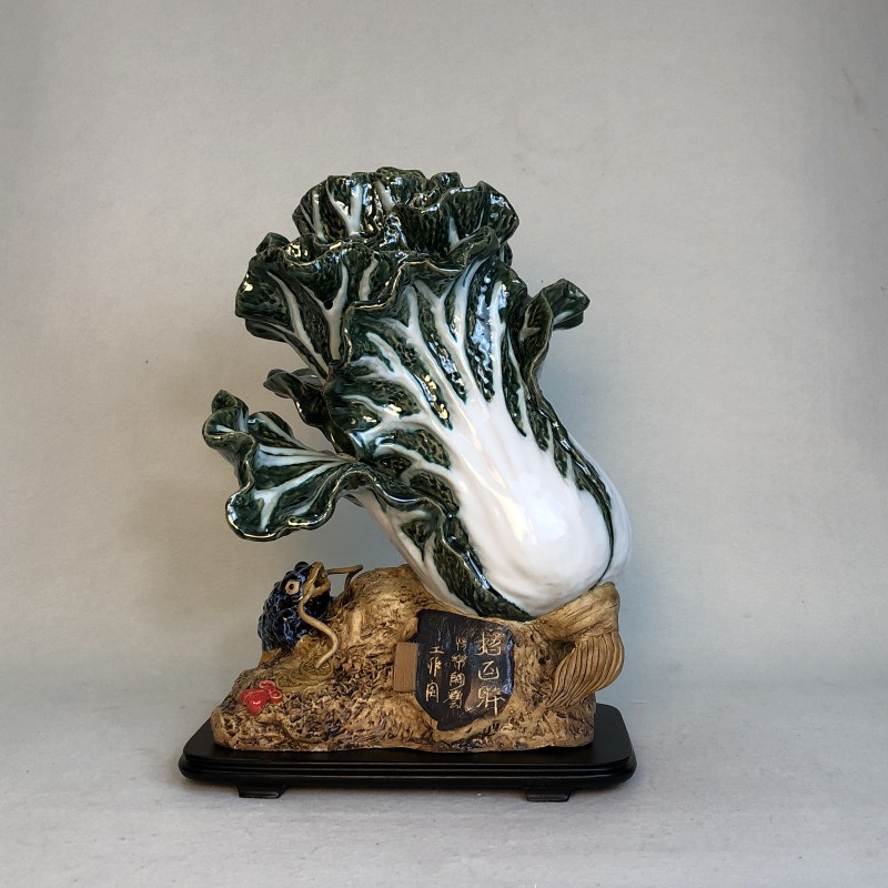 白菜招百财陶瓷摆件石湾公仔客厅高档装饰品