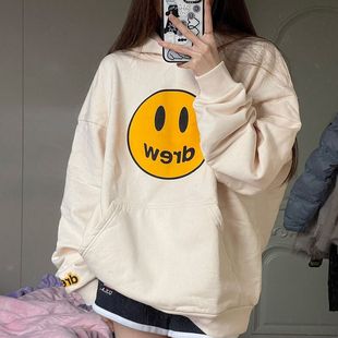 NOEASY比伯同款DREW笑脸情侣加绒外套美式高街长袖连帽卫衣