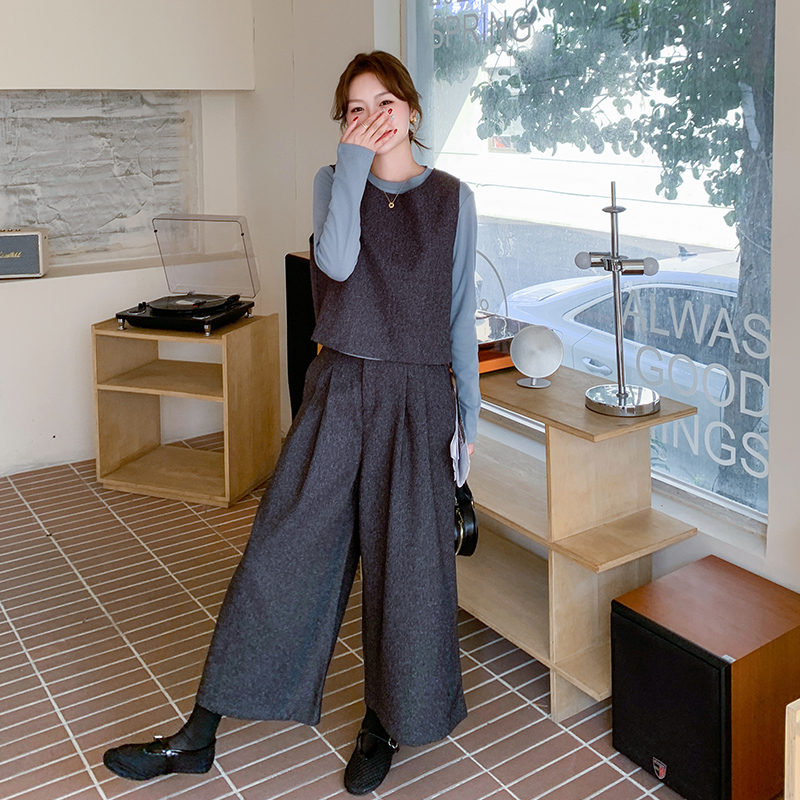 韩系马甲时尚套装女春季2025新款今年流行爆款阔腿裤打底衫三件套