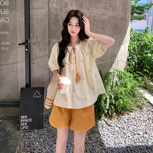 两件套 甜美减龄衬衫 套装 女夏2025新款 刺绣气质设计感高腰显瘦短裤