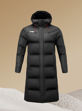 李宁儿童棉服男长款运动加厚冬季新款防风保暖连帽棉衣AFMR488