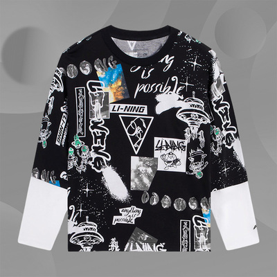 Lining/李宁正品男大童运动生活系列舒适耐洗宽松长袖T恤YHSS251