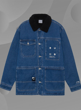 李宁正品冬季新款男子滑板夹克棉服保暖翻领牛仔夹克外套 AJDR415