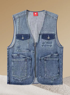 牛仔马甲Lining/李宁正品新款