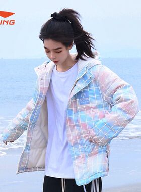 李宁冬季新款韦德棉花糖圣诞男女短款保暖连帽羽绒服外套AYMR511