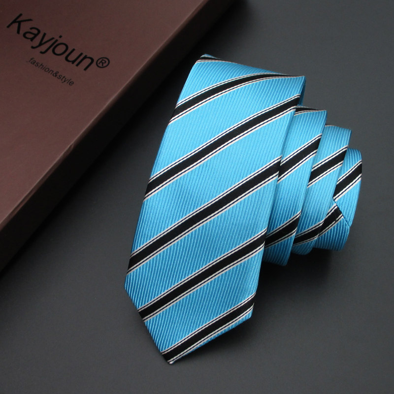 KAYJOUN领带男时尚韩窄版休闲小领带新郎结婚蓝色条纹领带6cm