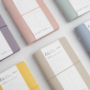 A6软面皮质绑带活页小清新女生手账简约文艺ins风6孔手帐随身本子