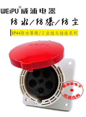 威浦工业插座工业连接器插座TYP3923（63A5芯）暗装插座斜式防水