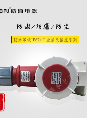 威浦工业插头插座TYP375配TYP3824暗装斜式插座32A5芯防水IP67