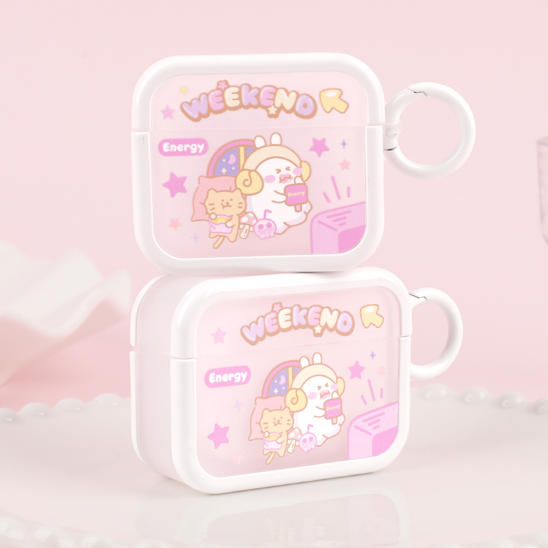 周末正能量小幽灵耳机软壳原创意设计适用苹果AirPods1/2/4代新3代保护套Pro2代无线蓝牙插画涂鸦